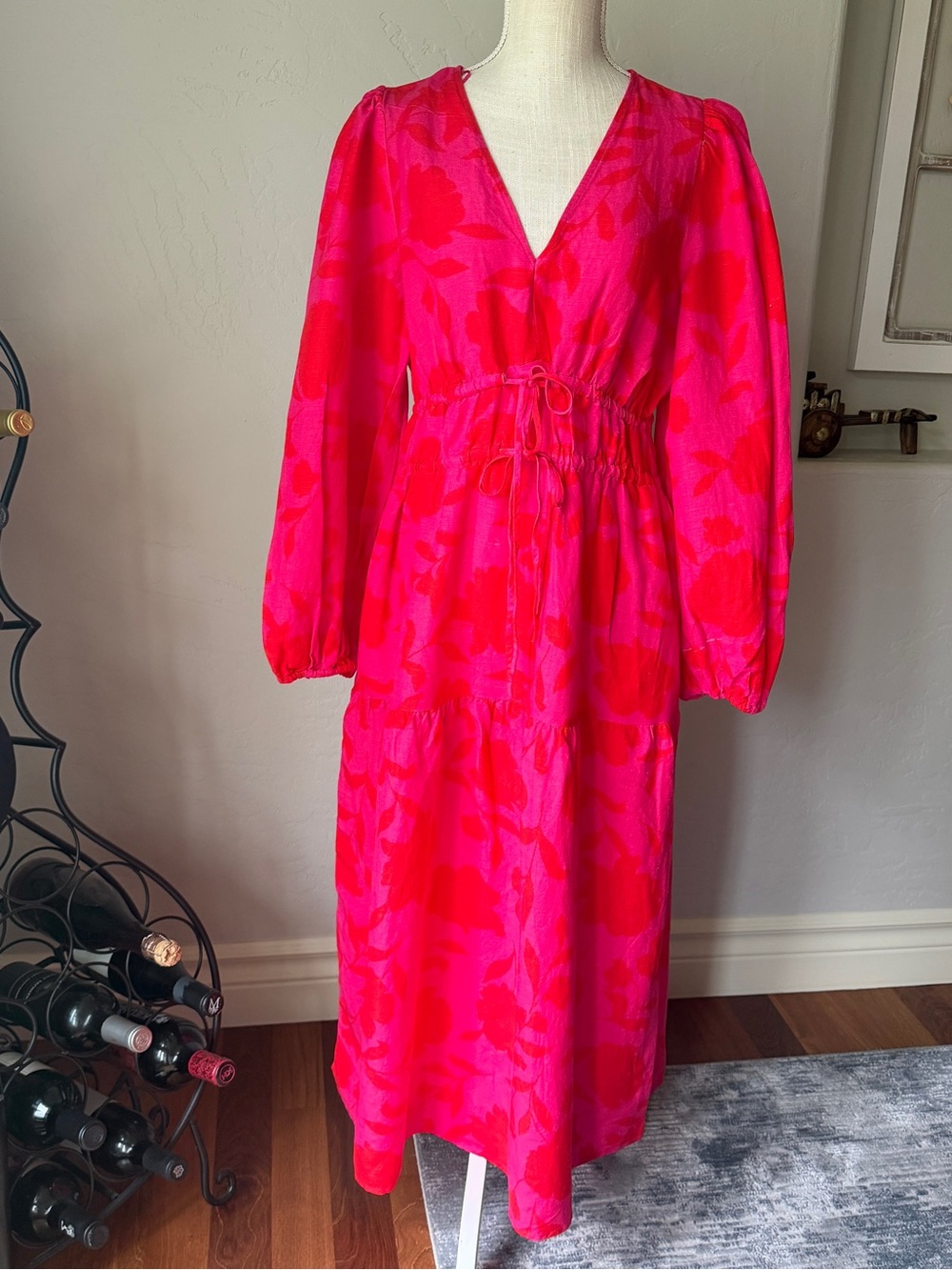 Kate Spade Women's floral Classic Rose Linen Long Sleeve Maxi Dress Size M - Picture 2 of 13